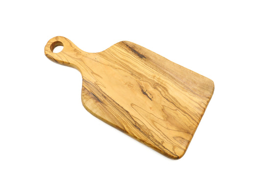 Olive wood chopping board, paddle form cutting board with handle