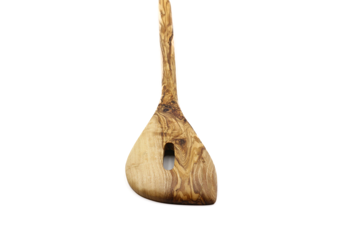 Olive wood pointed stirring and mixing spoon with central hole