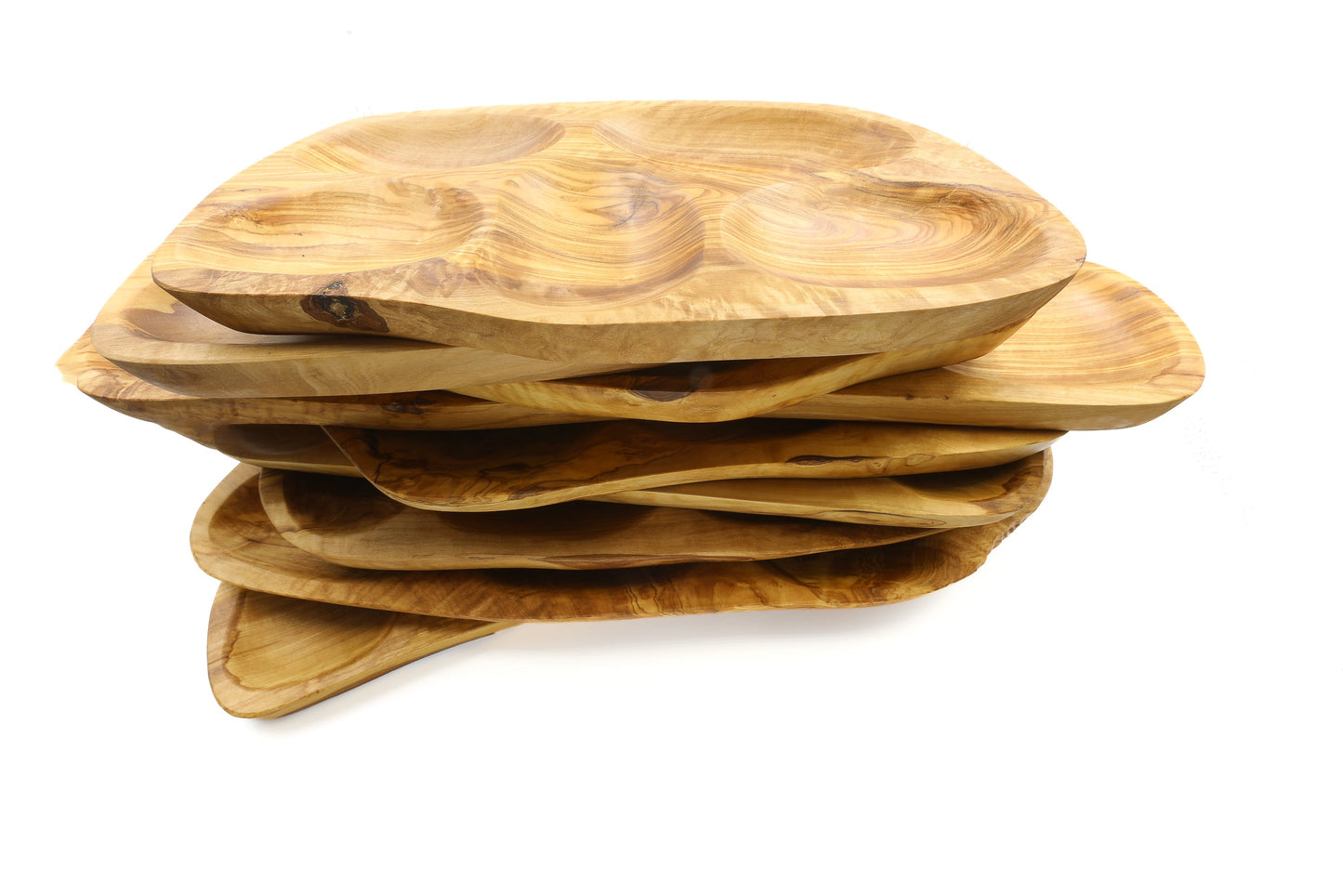 Irregular shape olive wood appetizer tray, sectional tray