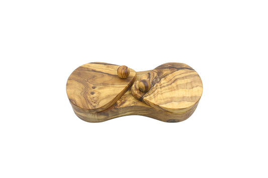 Olive wood salt and spice box with two compartments