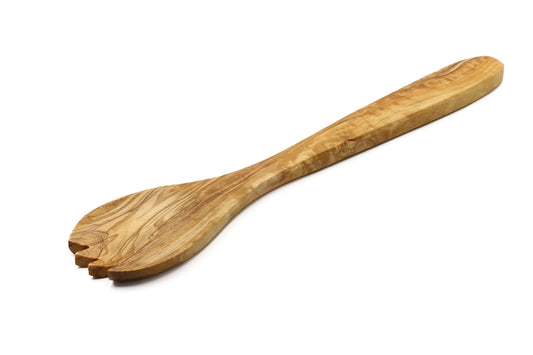 Olive wood toothed spoon, salad server fork