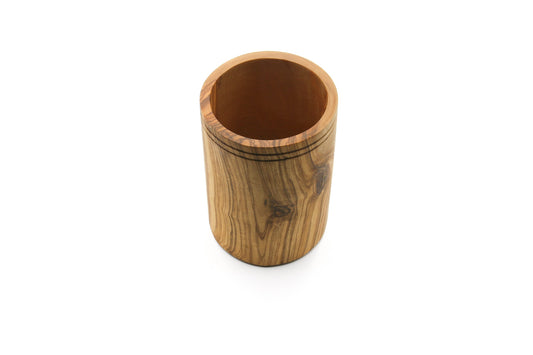 Olive wood utensil holder, vintage counter organizer