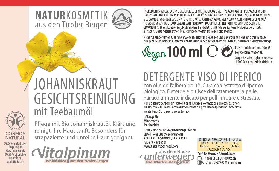 Gesichtsreinigung Unterweger – mit Teebaumöl & Johanniskraut