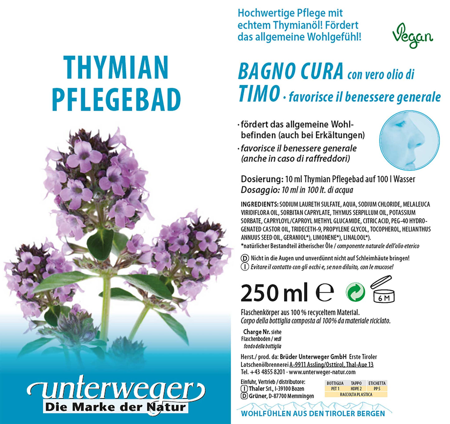 Unterweger Thymian Bad – Aromatischer Badezusatz mit Thymianöl