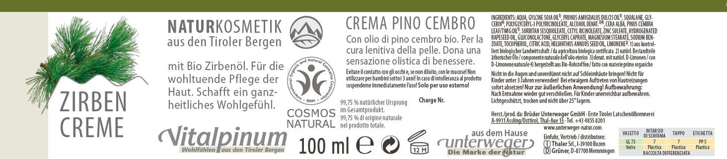 Zirben Körpercreme Unterweger – Naturkosmetik mit Bio-Zirbenöl für sanfte & pflegende Hautpflege