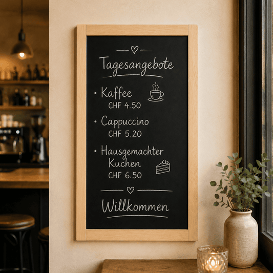 XXL Wandkreidetafel mit Buchenholzrahmen, 68x123cm, Indoor