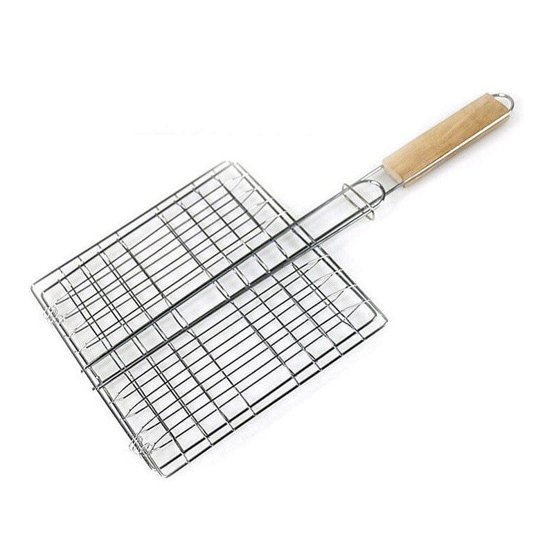 Grillkorb aus Eisen 20x20cm mit Holzgriff – Für Fleisch, Gemüse & Meeresfrüchte