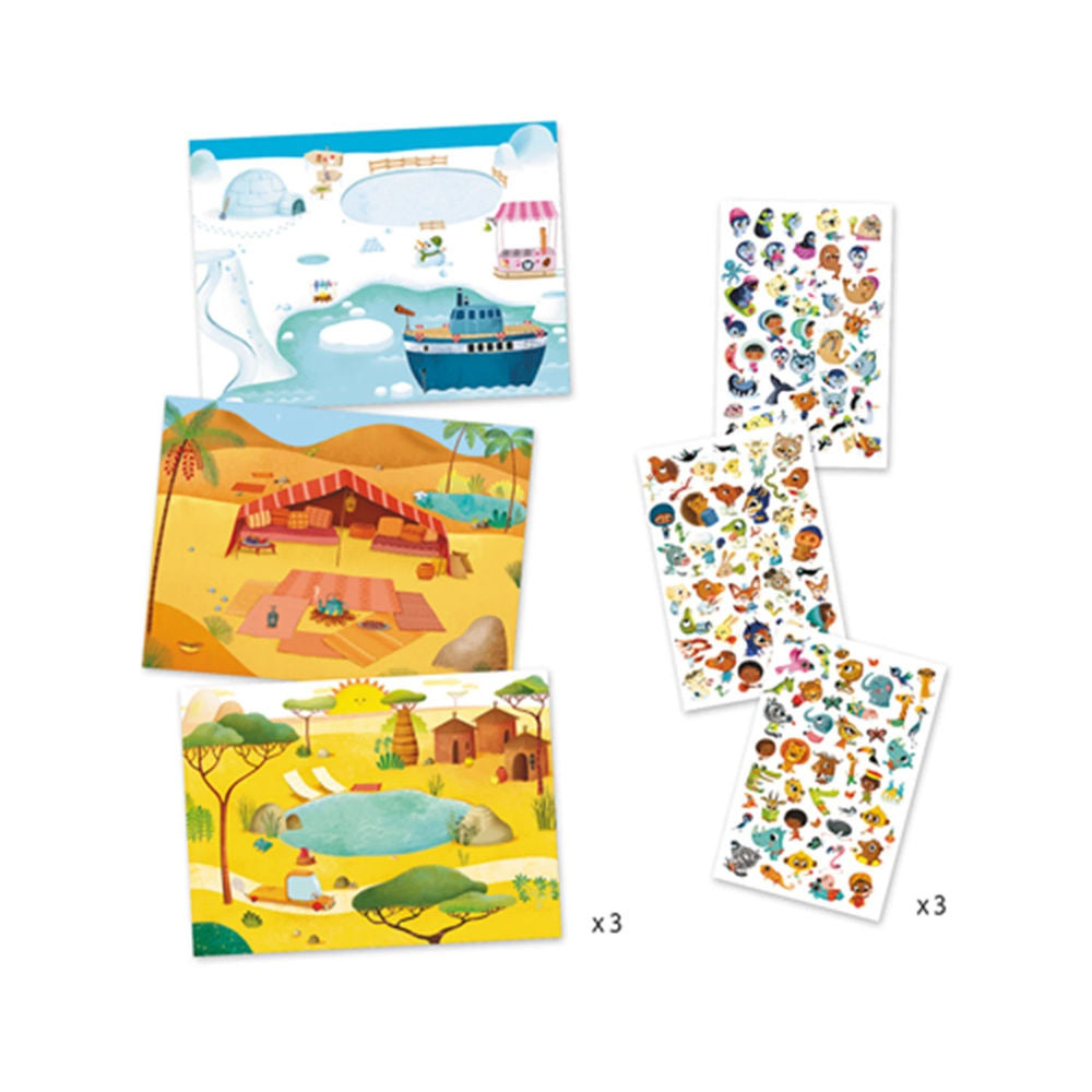 Decalcomanie Djeco - Savana, Deserto, Polo Nord