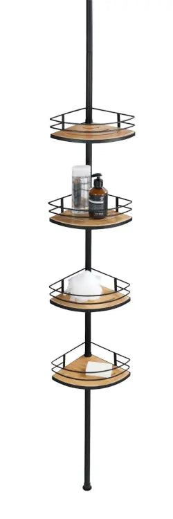 Wenko - Telescopic Corner Shelf Black/Bamboo - Stylish Bathroom Storage 🛁✨