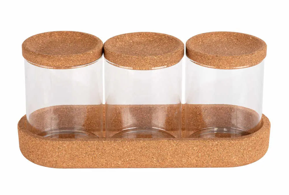 Wenko - 3-Piece Glass & Cork Set - Eco-Friendly Storage 🌿✨