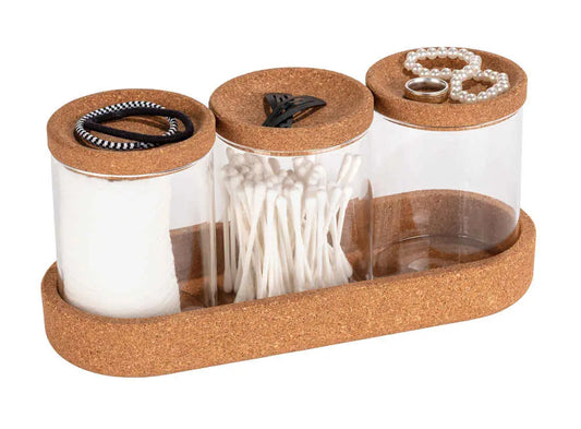 Wenko - 3-Piece Glass & Cork Set - Eco-Friendly Storage 🌿✨