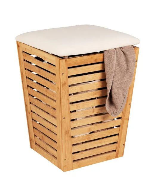 Wenko - Bamboo Laundry Hamper Seat - Stylish Space Saver 🧺✨