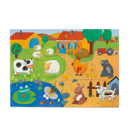 Djeco Puzzle Tactiloferme, 20 Teile
