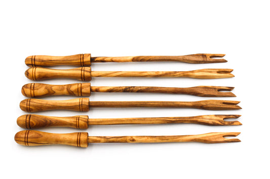Olive Wood Fondue Fork | 6pcs | Metal & Wood