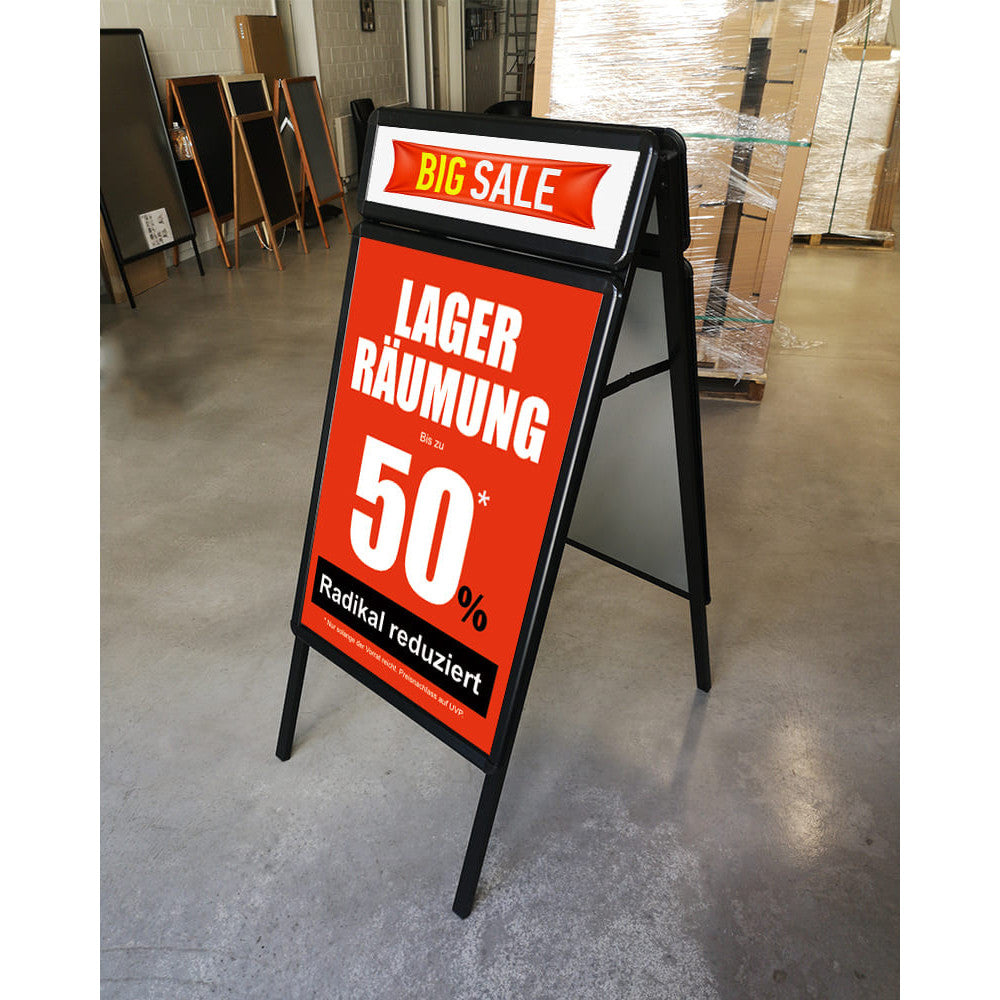 Kundenstopper Alu Classic mit Logoschild, DIN A1, Schwarz, Outdoor