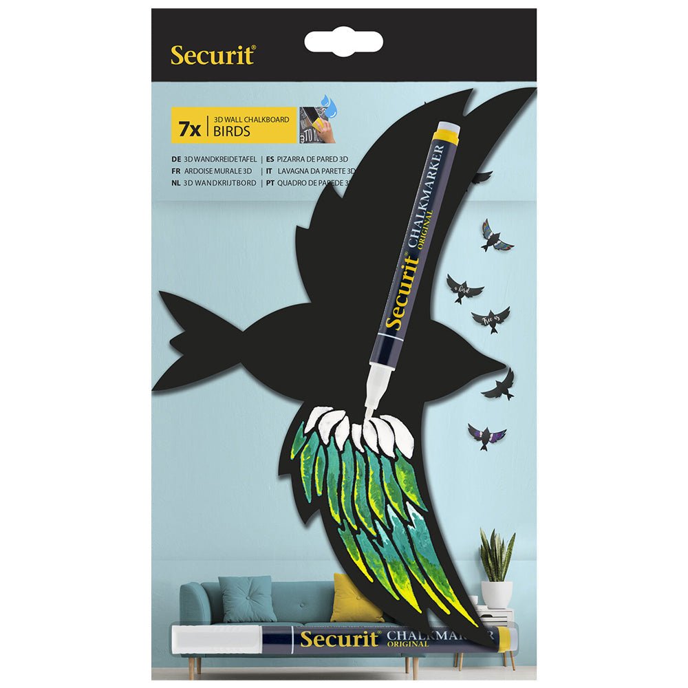 Securit® 3D Wandkreidetafel Silhouette Vogel, 7er - Set, 22x14cm - Wandtafel - Speedjust Schweiz