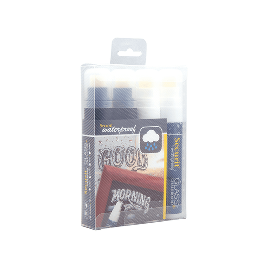 Securit® Kreidemarker Wasserfest, 7 - 15mm, 4er - Set, 2x Weiss + 2x Schwarz - Kreidemarker - Speedjust Schweiz