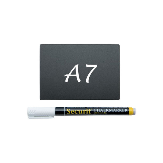 Securit® Kreidetafel TAGs A7 Schwarz, inkl. 1 Securit® Kreidestift, 4 Spikes und 4 transparenten Haltern, 20er Set - Tischaufsteller / Tags - Speedjust Schweiz