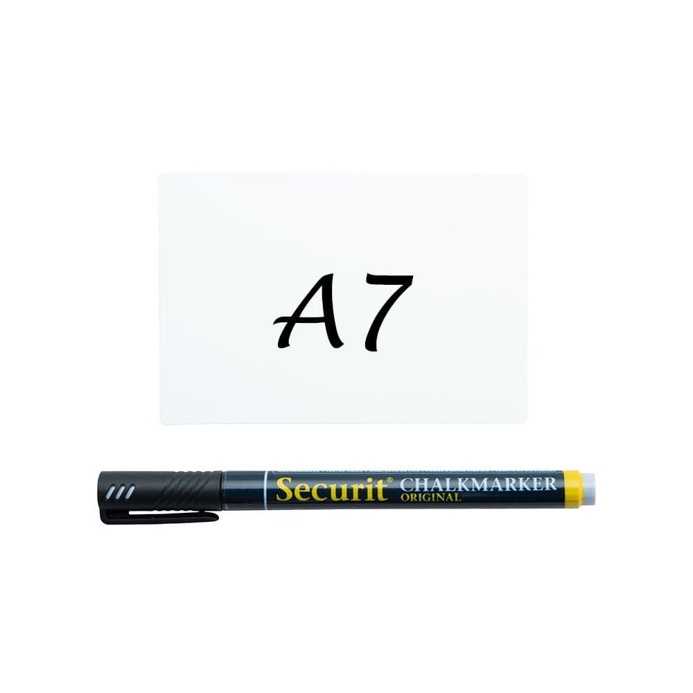 Securit® Kreidetafel TAGs A7 Weiss, inkl. 1 Securit® Kreidestift, 4 Spikes und 4 transparenten Haltern, 20er Set - Tischaufsteller / Tags - Speedjust Schweiz