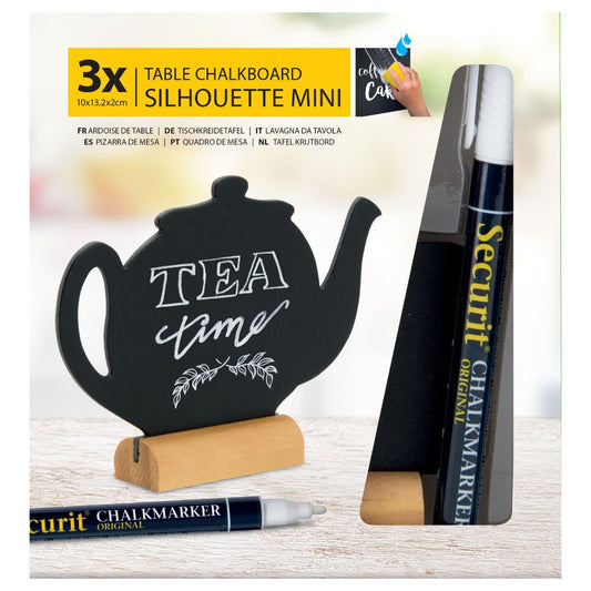 Securit®, Mini Tischkreidetafel "Teekanne", 3er - Set - Tischaufsteller / Tags - Speedjust Schweiz