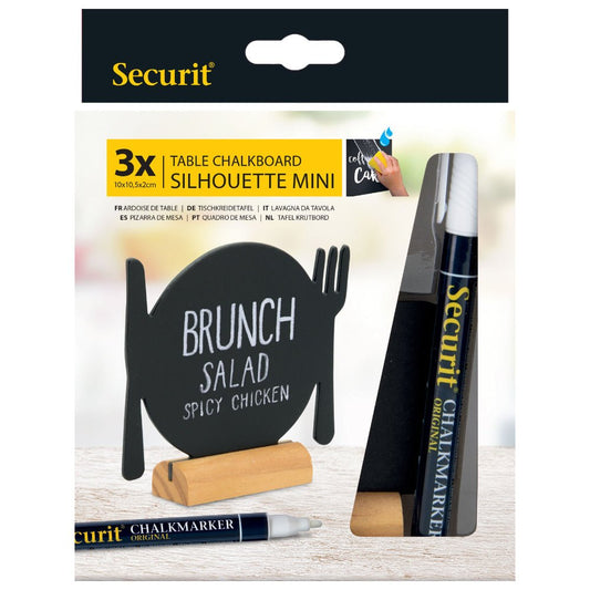 Securit®, Mini Tischkreidetafel "Teller und Besteck", 3er - Set - Tischaufsteller / Tags - Speedjust Schweiz