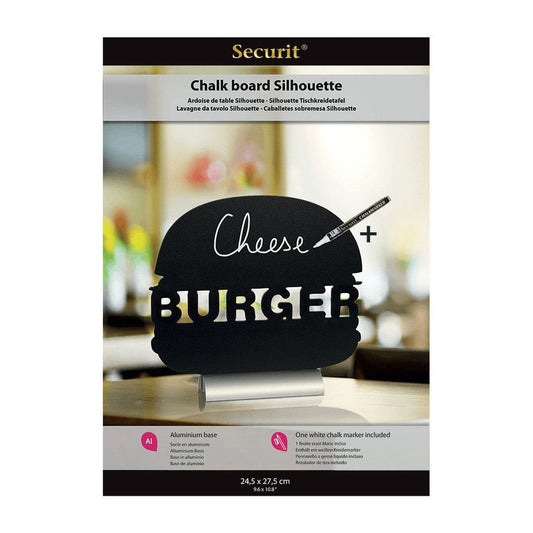 Securit®, Tischkreidetafel Aufsteller mit Aluminiumfuss, "Burger" Form - Silhouette, 28x25cm - Tischaufsteller / Tags - Speedjust Schweiz