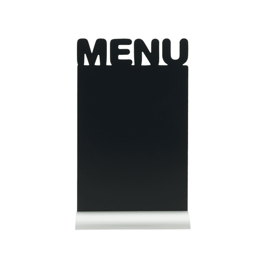 Securit®, Tischkreidetafel Aufsteller mit Aluminiumfuss, Eckige Form - Silhouette "MENU", 21x34cm - Tischaufsteller / Tags - Speedjust Schweiz