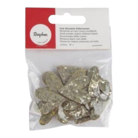 Rayher Holz-Streuteile Glitterherzen, 16 Stück, gold