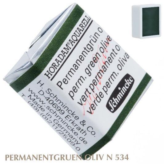 Schmincke HORADAM Aquarellfarbe  1/2 Näpfchen № 534 Permanentgruen Oliv