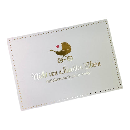 Postkarte. Nicht von schlechten Eltern. Glückwunsch zum Baby.