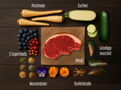 Pferd mit Pastinake, Zucchini, Superfoods und Naturkräuter