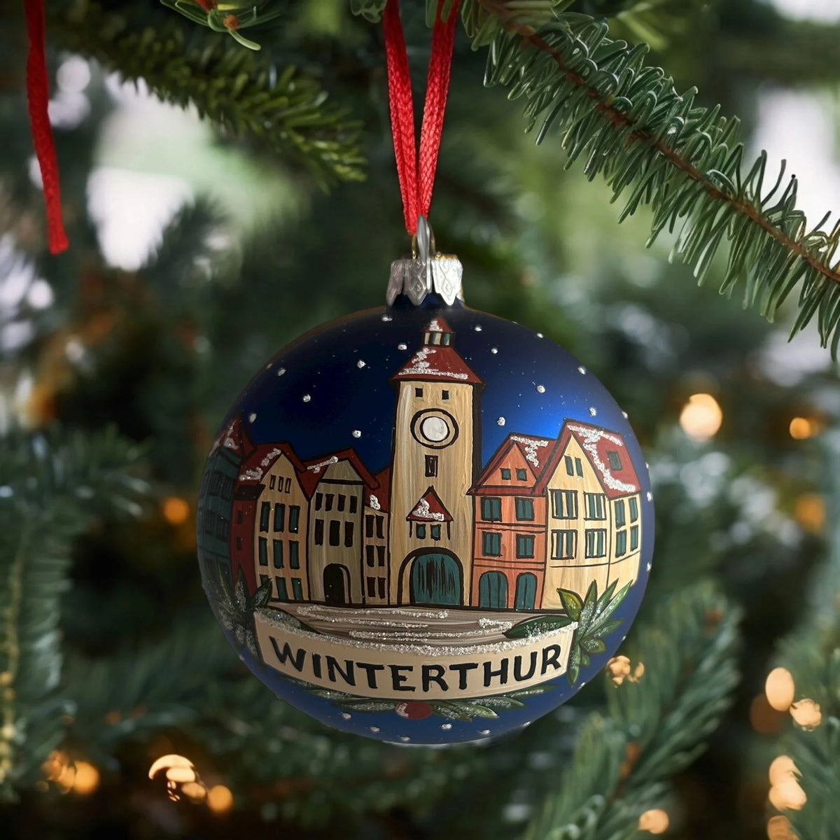 Weihnachtskugel «Winterthur», handbemalt, Ø 10 cm