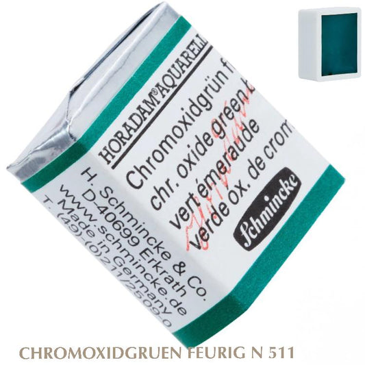 Schmincke HORADAM Aquarellfarbe  1/2 Näpfchen № 511 Chromoxidgruen Feurig