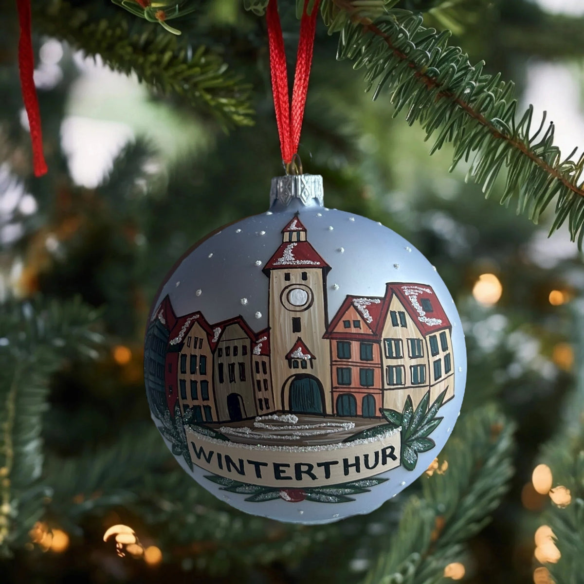 Weihnachtskugel «Winterthur», handbemalt, Ø 10 cm