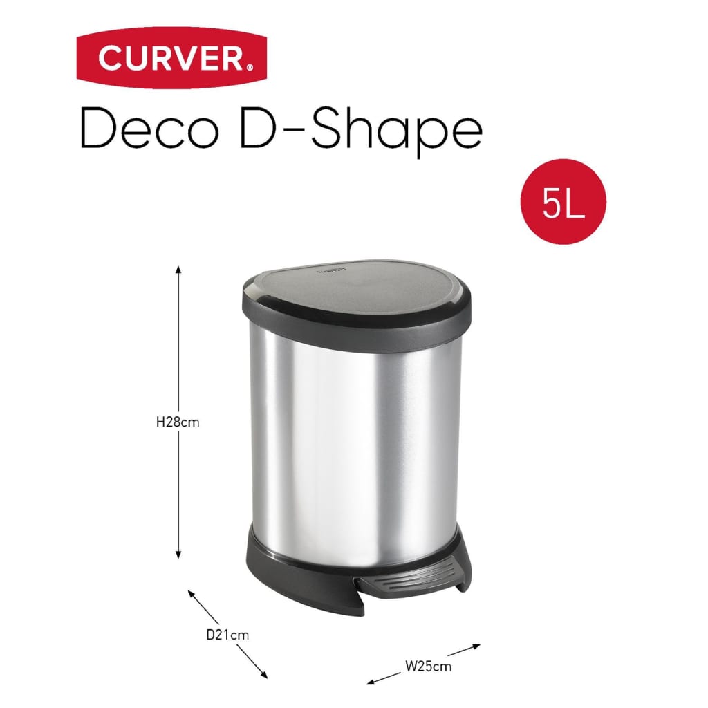 Curver Tretmülleimer Deco Oval 5L Silbern