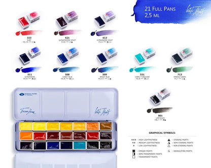 Nevskaya Palitra White Nights™ Aquarellfarbe Set Bazanova im Metallkasten 21 x 2,5 ml Näpfchen