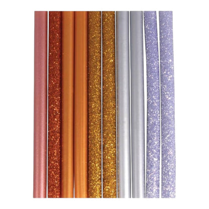 Rayher Glitter-Klebesticks, 7mm / 100mm, Für Heißklebepistole, 10 Stück, Gold/Silver/Copper Mix