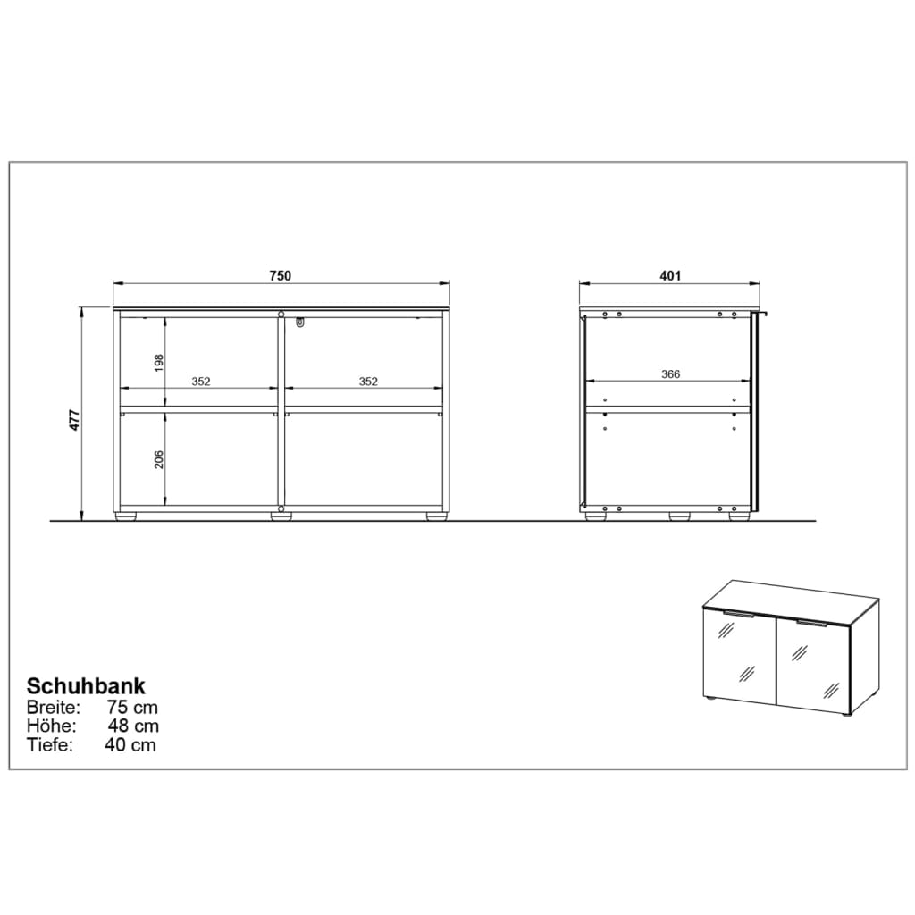 Germania Schuhbank GW-Rimini 75x40x48 cm Graphit und Weiß