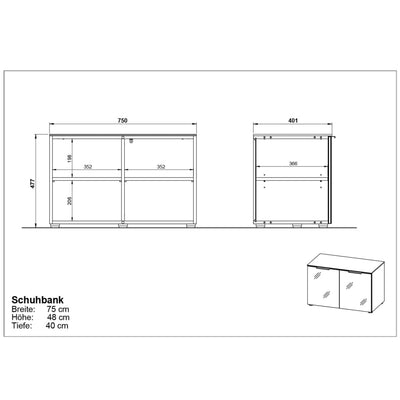 Germania Schuhbank GW-Rimini 75x40x48 cm Graphit und Weiß