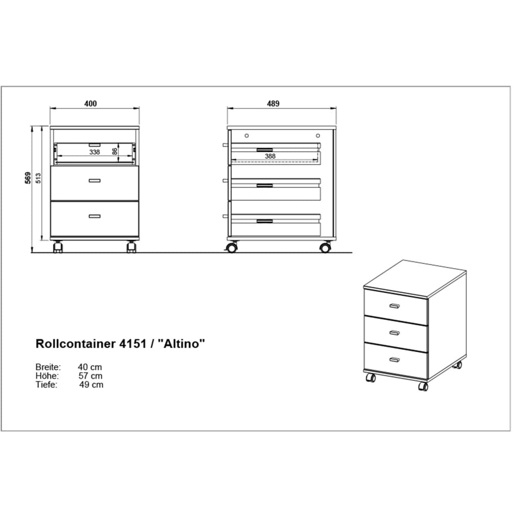 Germania Rollschrank Altino 40 x 48,9 x 56,9 cm Navarra-Eiche und Weiß