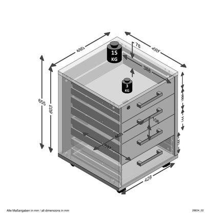 FMD Rollcontainer 48x49,5x65,5 cm Eiche-Optik