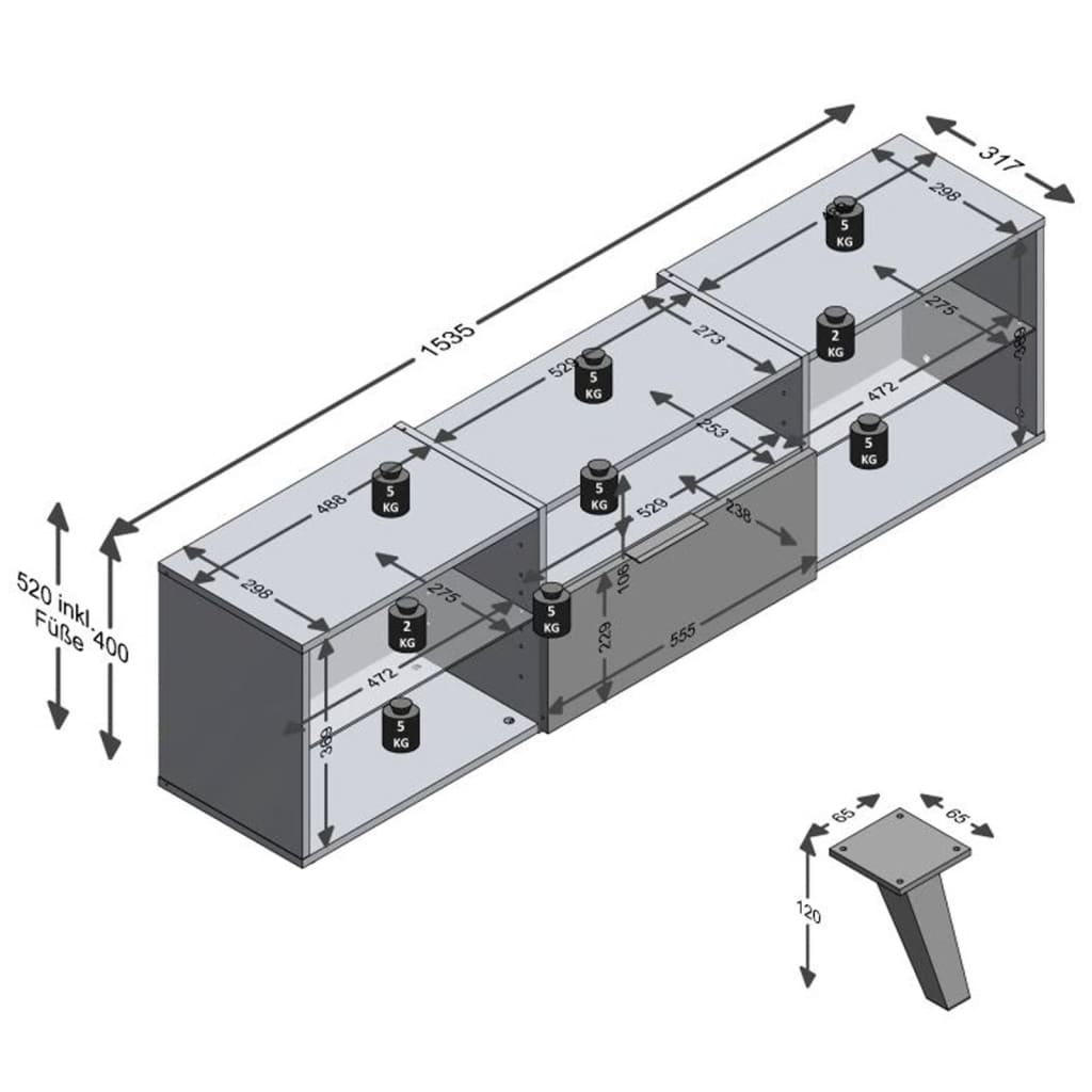 FMD TV-Schrank 153,5x31,7x52 cm Schwarz