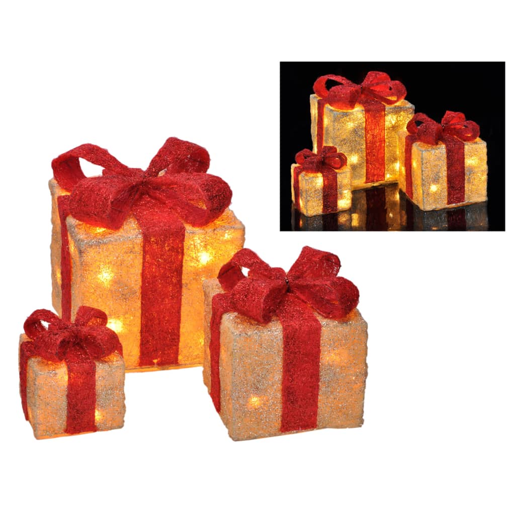 HI LED-Geschenkboxen mit Roten Schleifen 3 Stk.