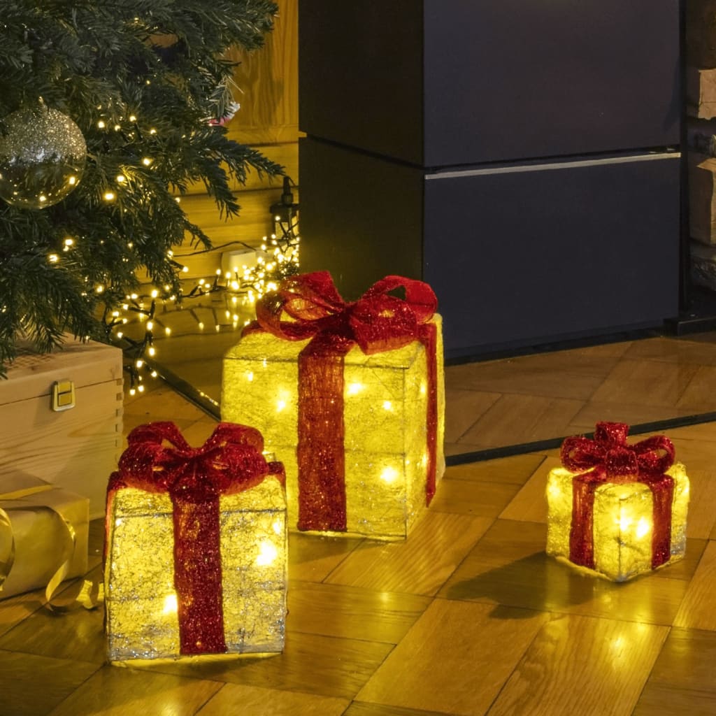 HI LED-Geschenkboxen mit Roten Schleifen 3 Stk.