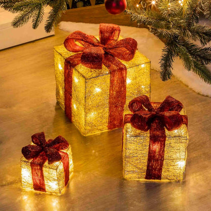 HI LED-Geschenkboxen mit Roten Schleifen 3 Stk.