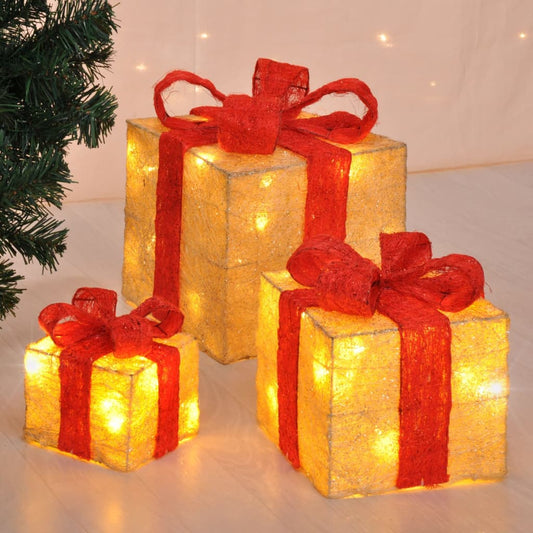 HI LED-Geschenkboxen mit Roten Schleifen 3 Stk.