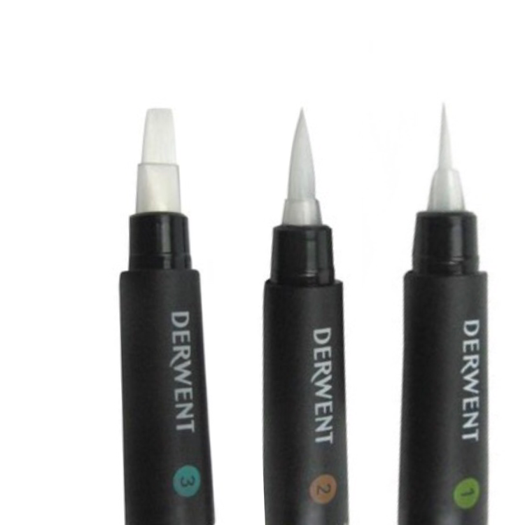 Derwent Waterbrush Multi-Pack – 3 Wasserpinsel mit Wassertank