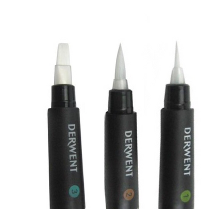 Derwent Waterbrush Multi-Pack – 3 Wasserpinsel mit Wassertank