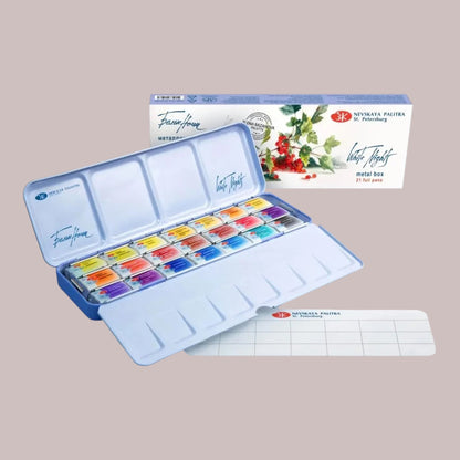 Nevskaya Palitra White Nights™ Aquarellfarbe Set Bazanova im Metallkasten 21 x 2,5 ml Näpfchen
