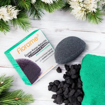 FLORAME - Natural Konjac Sponge Bamboo Charcoal - Refresh & Revitalize Your Skin! 🌿🧖‍♀️✨